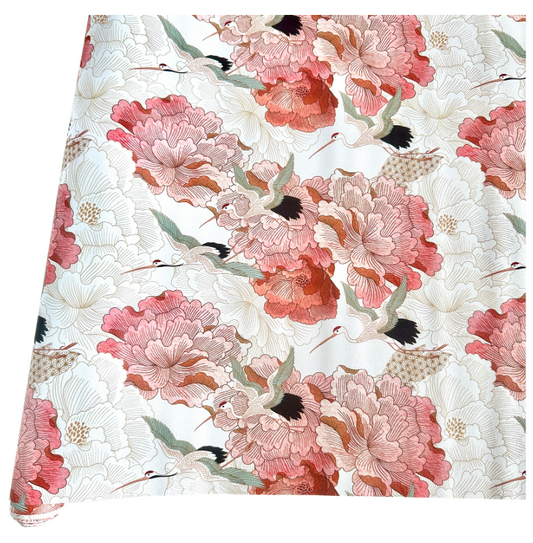 Dreaming Cranes PU Roll - Blush Peonies  46cm x 135cm