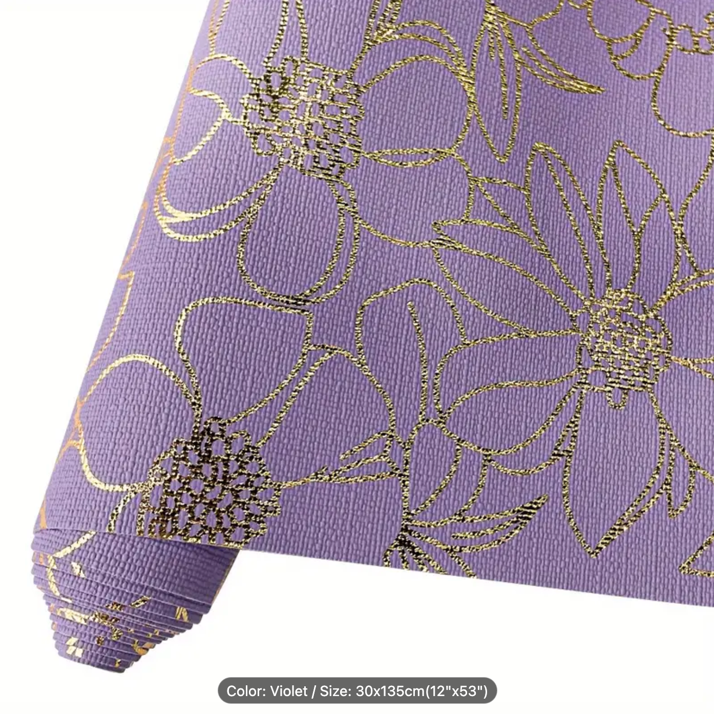 Gold foil floral PU - LILAC roll. 30cm x 135cm