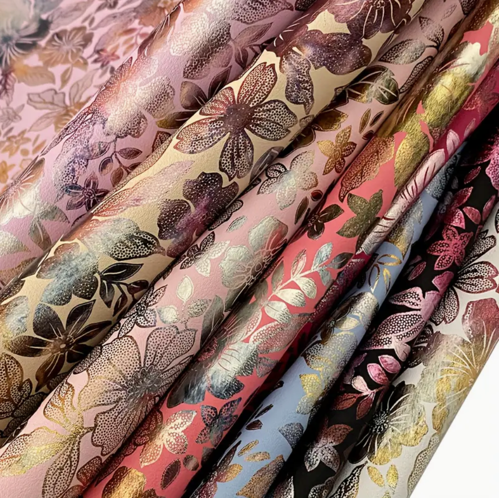 Metallic Flora Print PU Roll - PINKY LILAC 46cm x 135cm