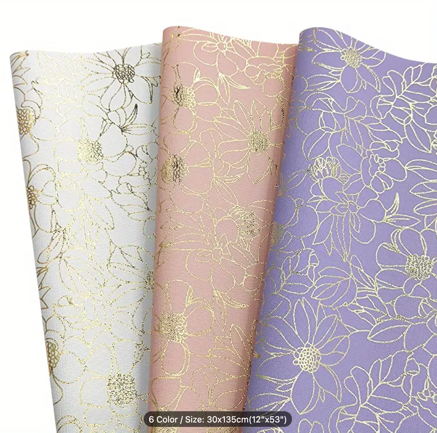 Gold foil floral PU - IVORY roll. 30cm x 135cm