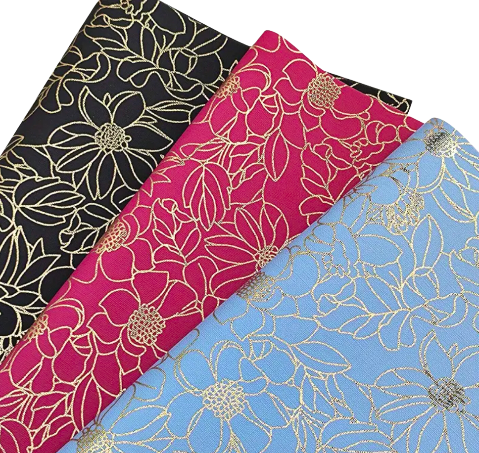Gold foil floral PU - FUCHSIA roll. 30cm x 135cm