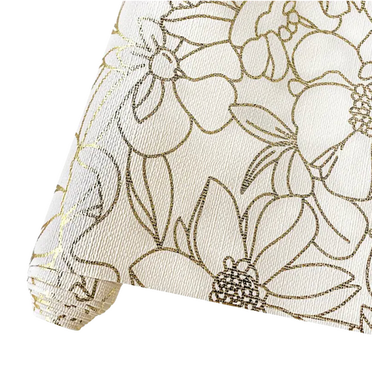 Gold foil floral PU - IVORY roll.  30cm x 135cm
