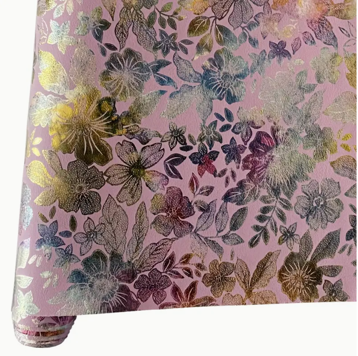 Metallic Flora Print PU Roll - PINKY LILAC 46cm x 135cm