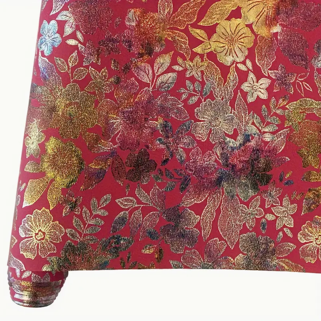 Metallic Flora Print PU Roll - CERISE PINK 46cm x 135cm