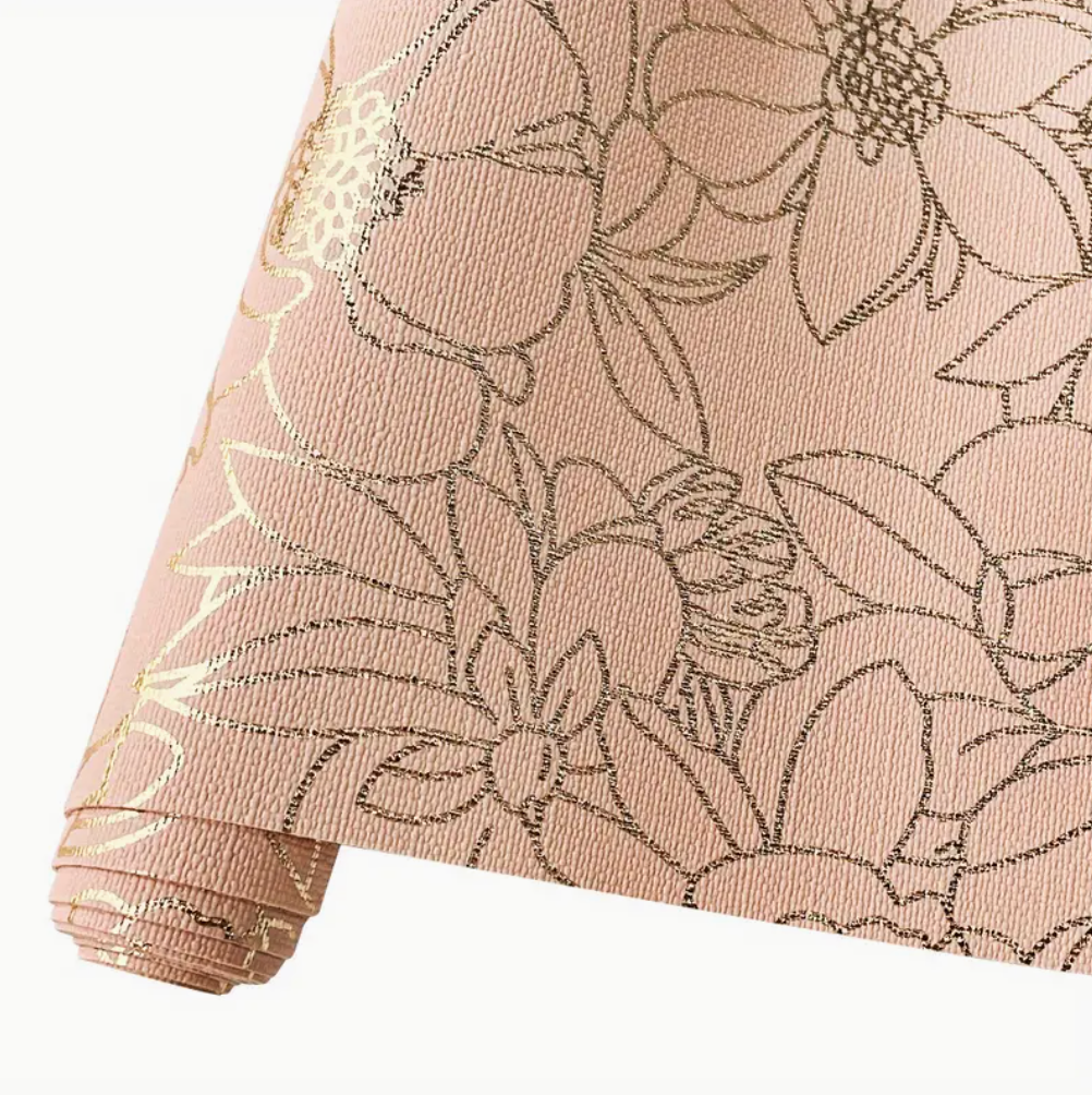 Gold foil floral PU roll- PEACH MELBA. 30cm x 135cm