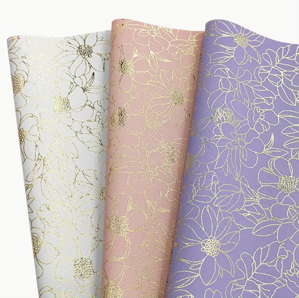 Gold foil floral PU roll- PEACH MELBA. 30cm x 135cm