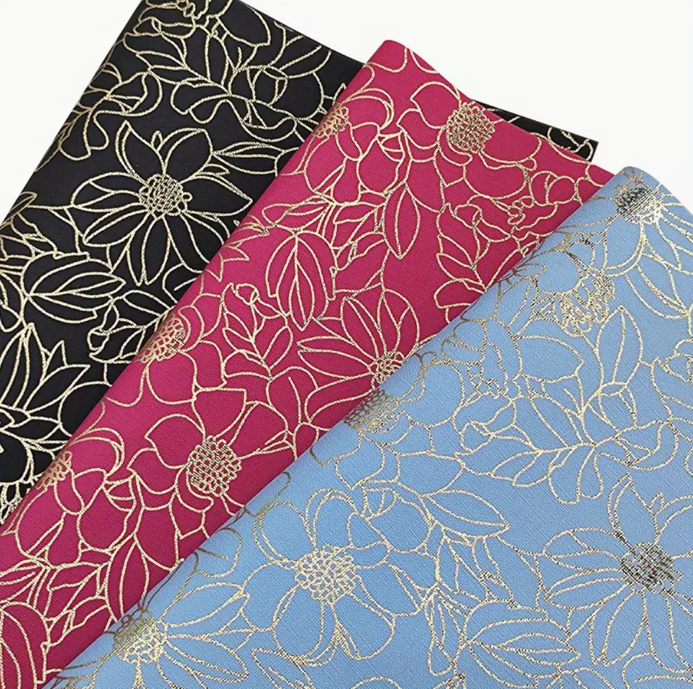 Gold foil floral PU roll- BLACK. 30cm x 135cm