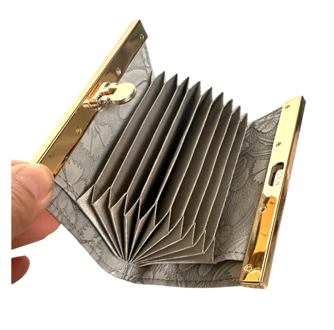 Silver grey colour. RFID Blocking Purse Slots - 9 card slots