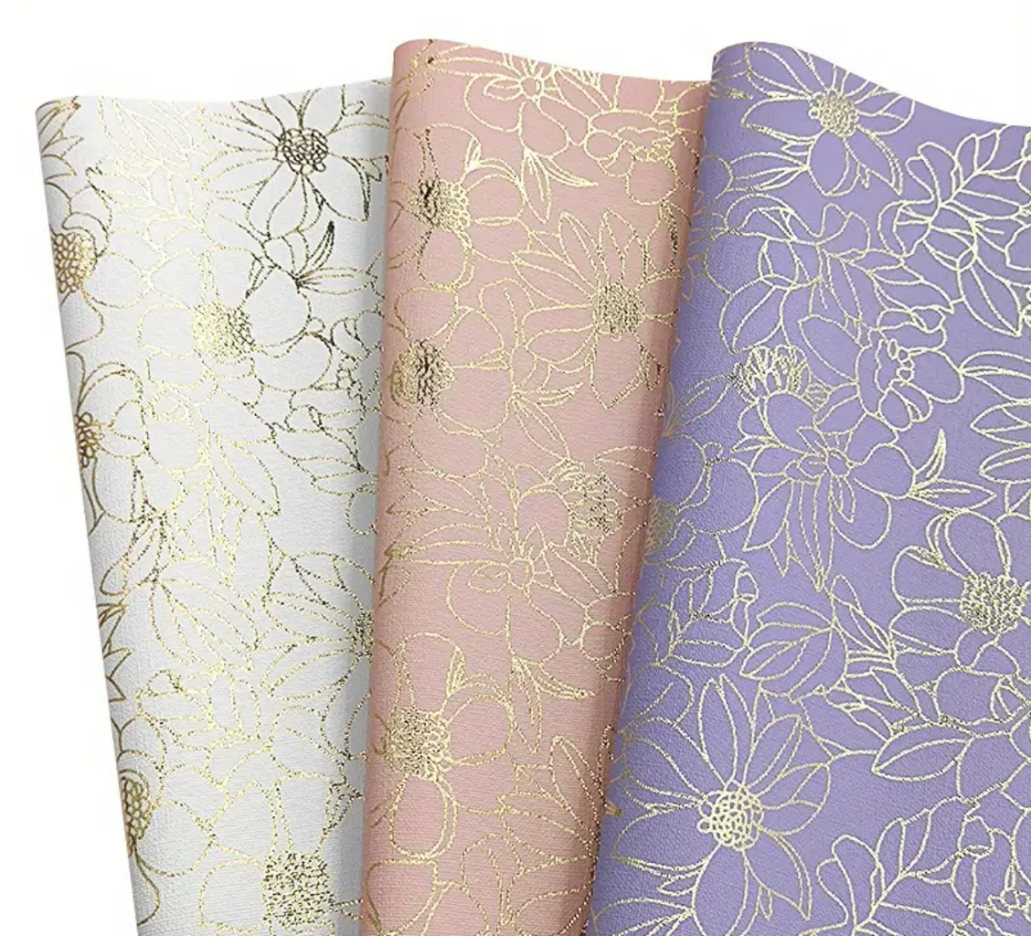 Gold foil floral PU - LILAC roll. 30cm x 135cm
