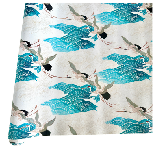 Dreaming Cranes PU Roll - Aqua  46cm x 135cm