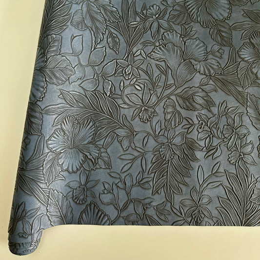 3D Flower Garden Navy Blue PU Roll 46cm x 135cm