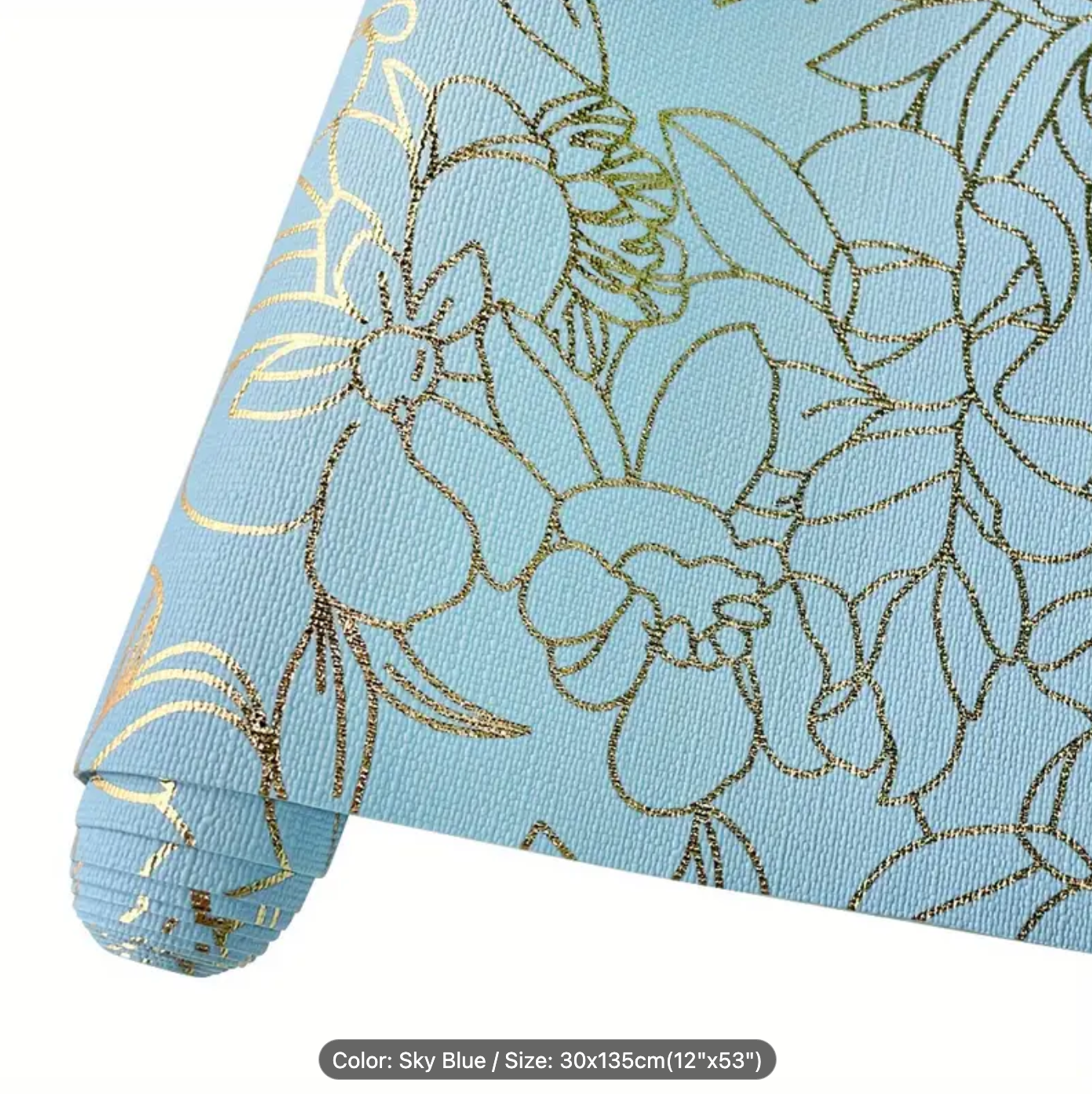 Gold foil floral PU - Sky Blue roll.  30cm x 135cm