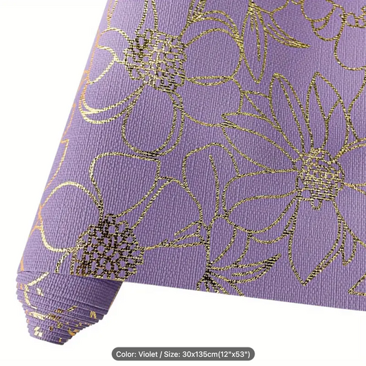 Gold foil floral PU - LILAC roll.  30cm x 135cm