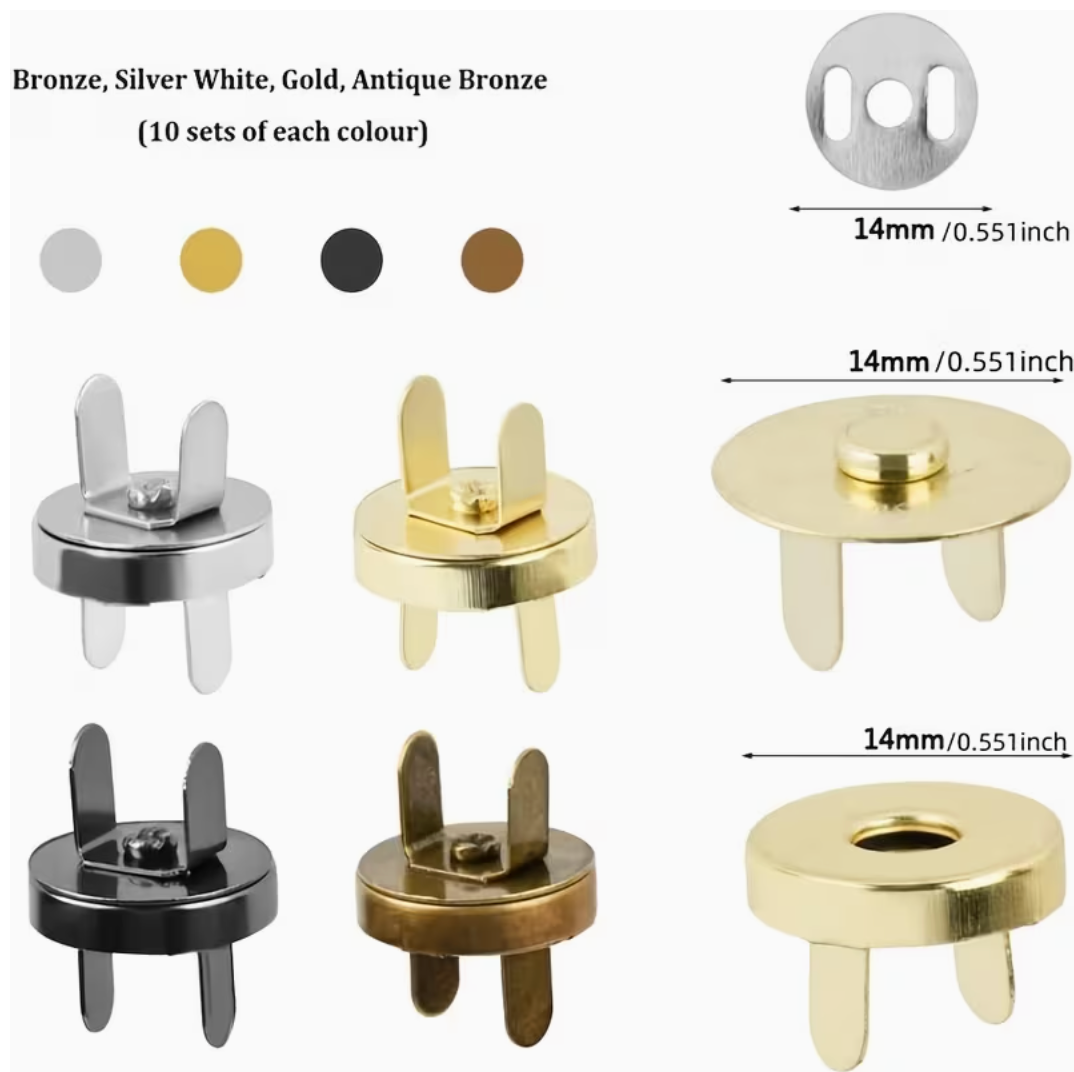 14mm Magnetic Snap Fasteners Set - 40pcs in 4 colours