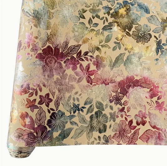 Metallic Flora Print PU Roll - VANILLA  46cm x 135cm