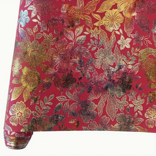 Metallic Flora Print PU Roll - CERISE PINK  46cm x 135cm