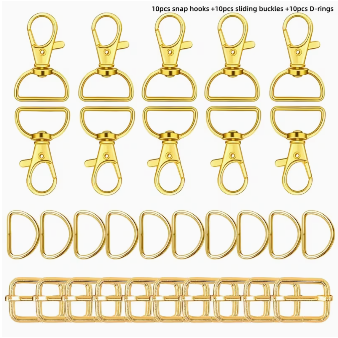 30 Piece Bag 2.5cm Wide Strap Metal Hardware Set - Gold