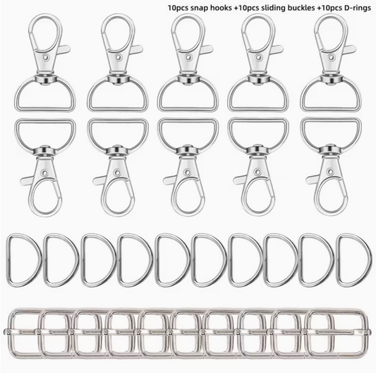 30 Piece Bag 2.5cm Wide Strap Metal Hardware Set - Silver