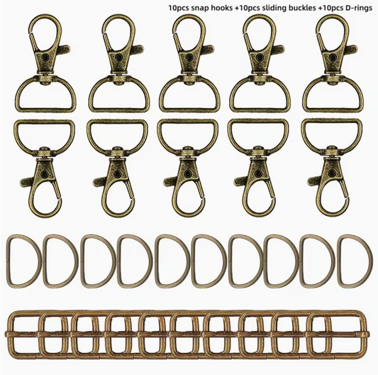30 Piece Bag 2.5cm Wide Strap Metal Hardware Set - Antique Brass